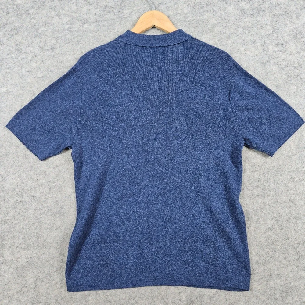 NEW Stafford Men's Navy Heather Textured Blue Polo Shirt Linen/Cotton Size S NWT